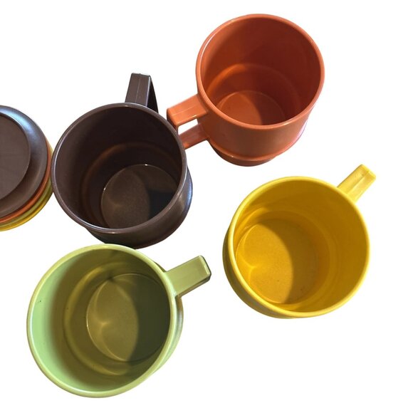 Set of 4 VTG Tupperware Stackable Coffee Mug Cups #1312 w/Lids Harvest - Picture 5 of 6